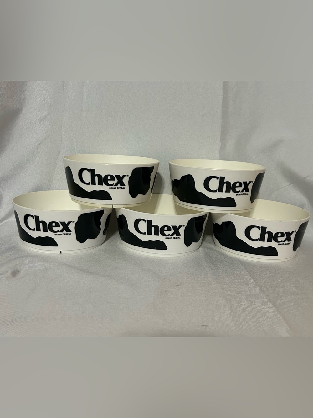 Chex Branded Cereal Bowls - Black and White Set of 5 Vintage from the 1960s